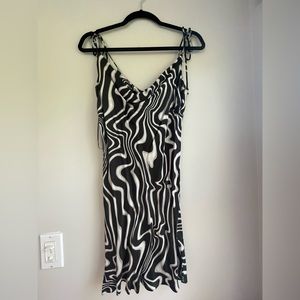 NWT Zara squiggly black and white slip dress